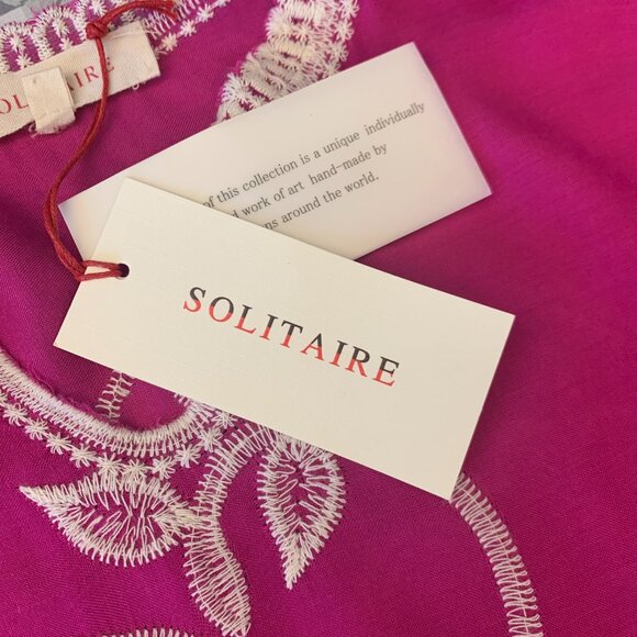 Solitaire Magenta Pink Tunic Top LG Embroidered Scalloped hem and sleeves Floral - Picture 6 of 7
